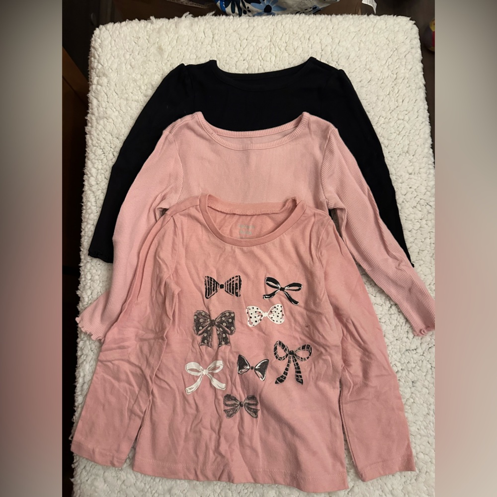 Garanimals Pink and Black Long Sleeve Tees with Bow Designs